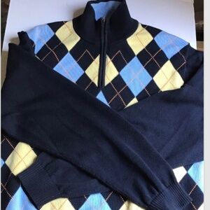 Brooks Brothers “346”   1 /4 zip colourful argyle  Pima cotton pullover  Sz XL